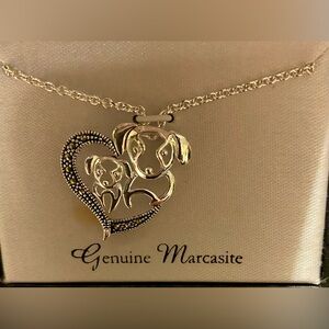 Marsala Genuine Marcasite Heart Puppy Dogs Love Necklace